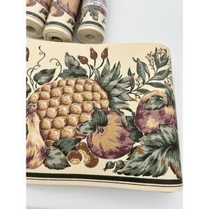 York VTG wallpaper border fruits‎ 3 Rolls Pineapple apples pear floral 15 Yards
